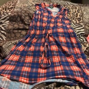 BLUE/RED FLANNEL T-SHIRT DRESS SMALL